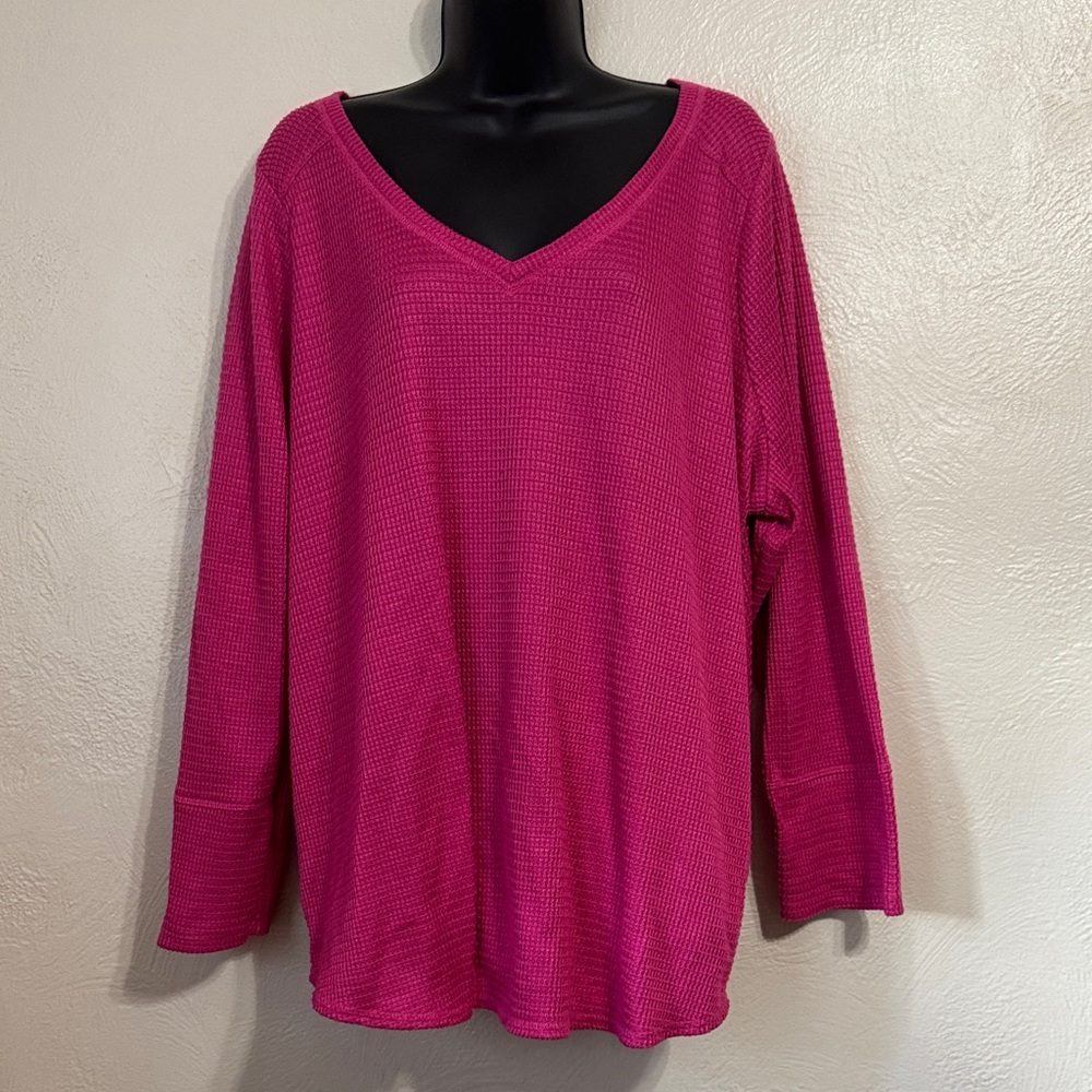 Lane Bryant Pink V-Neck waffle top